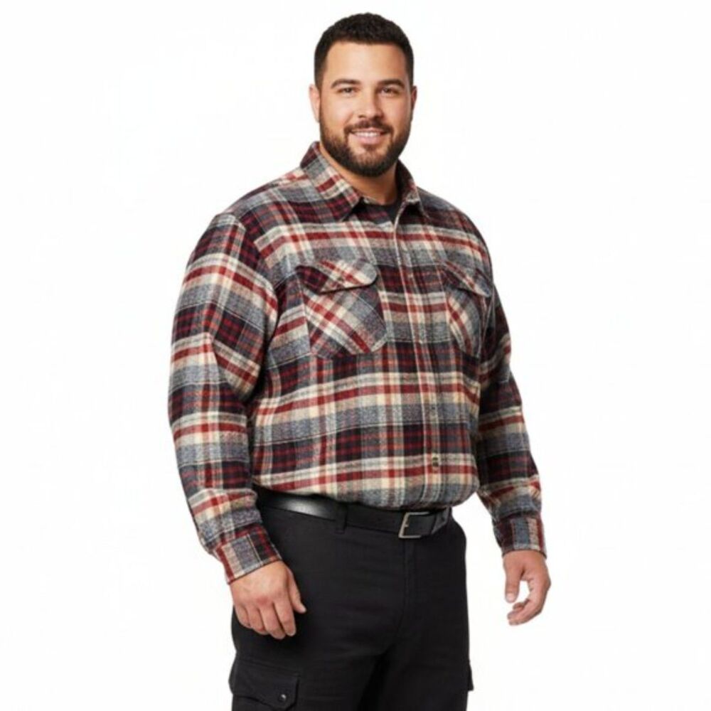 RedHead Men's Ivory Gray & Red Flannel Plaid Checks Long Sleeve Shirt 2XLT
